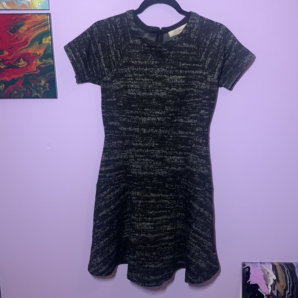 Ann Taylor Loft Petite Size 2 Gray Black Dress Flattering
